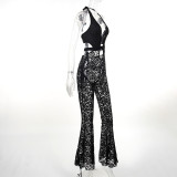 Sexy Halter Neck Sheer Lace and Hollow Out Jumpsuit
