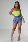 Stretch Denim Cargo Zipper Multi-Pocket Jean Shorts