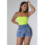 Stretch Denim Cargo Zipper Multi-Pocket Jean Shorts