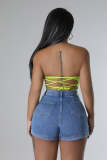 Stretch Denim Cargo Zipper Multi-Pocket Jean Shorts