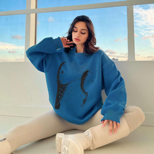 Autumn Women's Clothing Loose All-match Round Neck Pullover Printed Sweatshirts