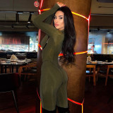 Fashionable Sporty Leather Weave Belt Line Long Sleeve Zipper Tight Lifting Jumpsuits