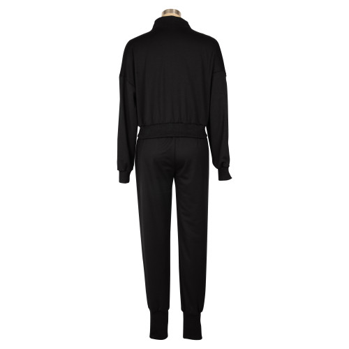 Casual Sportswear Two Piece Zipper Jacket Sweatsuits Pant Set