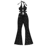 Sexy Halter Neck Sheer Lace and Hollow Out Jumpsuit