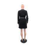 Casual Lapel Print Lapel Long Jacket Coat with Belt
