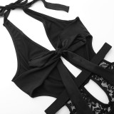 Sexy Halter Neck Sheer Lace and Hollow Out Jumpsuit