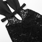Sexy Halter Neck Sheer Lace and Hollow Out Jumpsuit
