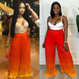 Women Gradient Pleated Wide Leg Loose Trousers 2023 Fashion Vintage Skirt Style Pants