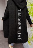 Amazon Knitted Sweater Women's Cardigan Letter Loose Mid-length Jacket Hooded