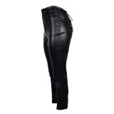 Ruched Leather Pants In Black