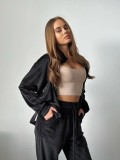 Soft Walking Clothing Womens Zipper Lapel Velour Tracksuit Two Pieces