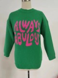 Letter Pattern Jacquard Knit Pullover Sweater