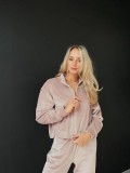 Soft Walking Clothing Womens Zipper Lapel Velour Tracksuit Two Pieces