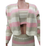 Women's Fashion Knitted Colorful Striped Sports Three Piece Set