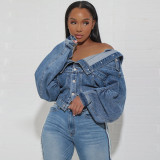 Y2K Irregular Double Wear Washed Fingers Crossed Denim Jacket