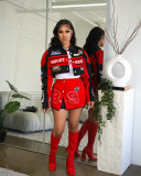 Letter Print Baseball Varsity Jacket Detachable 2 Piece Set Cyber Racer Cropped Jackets Trench Coats+ Skirt Matching Tracksuits