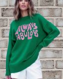 Letter Pattern Jacquard Knit Pullover Sweater