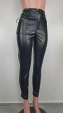Ruched Leather Pants In Black