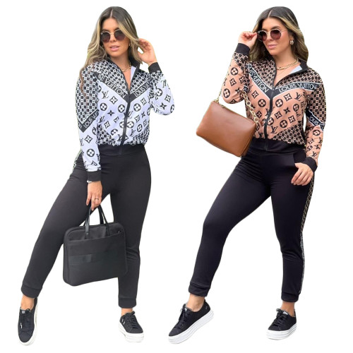 Fashion Lapel Printed Pullover Tracksuits Set For Brand Women 2023