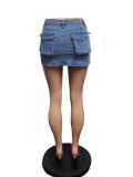Slim Stretch Denim Mini Covered Hip Skirt