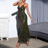 Sexy Women's Deep V-neck Sequin Straps Dress