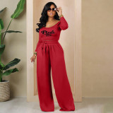 Casual Printed Knitted Tie Wide-leg Women's Two-piece Set