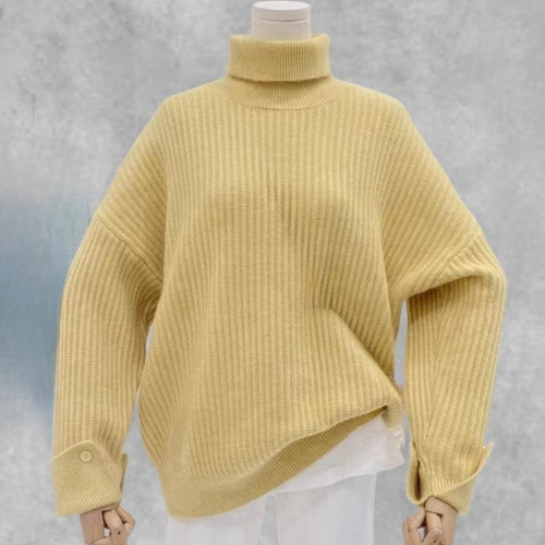 Autumn/Winter Solid Color Turtleneck Cashmere Jumper Loose Knitted Sweater