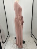 Casual Printed Knitted Tie Wide-leg Women's Two-piece Set