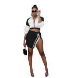 Two-Tone Jacket & Button Skirt Set
