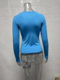 Solid Color Round Neck Slim Fit Long Sleeve T-Shirt Top