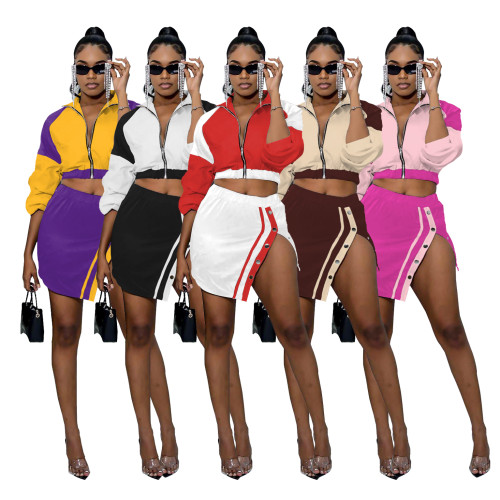 Two-Tone Jacket & Button Skirt Set