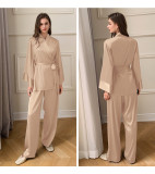 Women's Pajamas Long Sleeve Satin Chiffon Home Clothes Loungewear Set