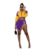 Two-Tone Jacket & Button Skirt Set