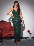 Sexy Women's Deep V-neck Sequin Straps Dress