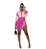 Two-Tone Jacket & Button Skirt Set