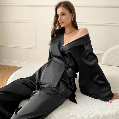 Women's Pajamas Long Sleeve Satin Chiffon Home Clothes Loungewear Set