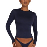 Solid Color Round Neck Slim Fit Long Sleeve T-Shirt Top