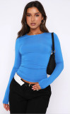 Solid Color Round Neck Slim Fit Long Sleeve T-Shirt Top