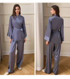 Women's Pajamas Long Sleeve Satin Chiffon Home Clothes Loungewear Set