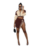 Two-Tone Jacket & Button Skirt Set