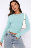 Solid Color Round Neck Slim Fit Long Sleeve T-Shirt Top