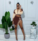 Two-Tone Jacket & Button Skirt Set