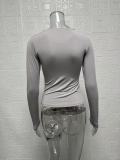 Solid Color Round Neck Slim Fit Long Sleeve T-Shirt Top