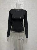 Solid Color Round Neck Slim Fit Long Sleeve T-Shirt Top