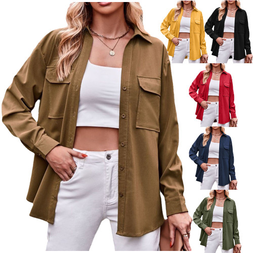 Casual Double Pockets and Single Button Closure Long-Sleeved Shirt