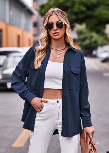 Casual Double Pockets and Single Button Closure Long-Sleeved Shirt