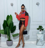 Printed Long Sleeve Jacket with Buttoned Mini Skirt Autumn/Winter Two-Piece Set
