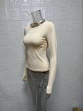 Solid Color Round Neck Slim Fit Long Sleeve T-Shirt Top