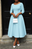 Spring/Summer Solid Color U Neck Swing Dress with Pocket
