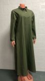 Women Turn-down Collar Long Sleeve Loose Plain Maxi Dresses
